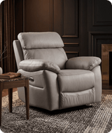 Torino Genuine Leather Light Grey Electric Power Recliner Armchair