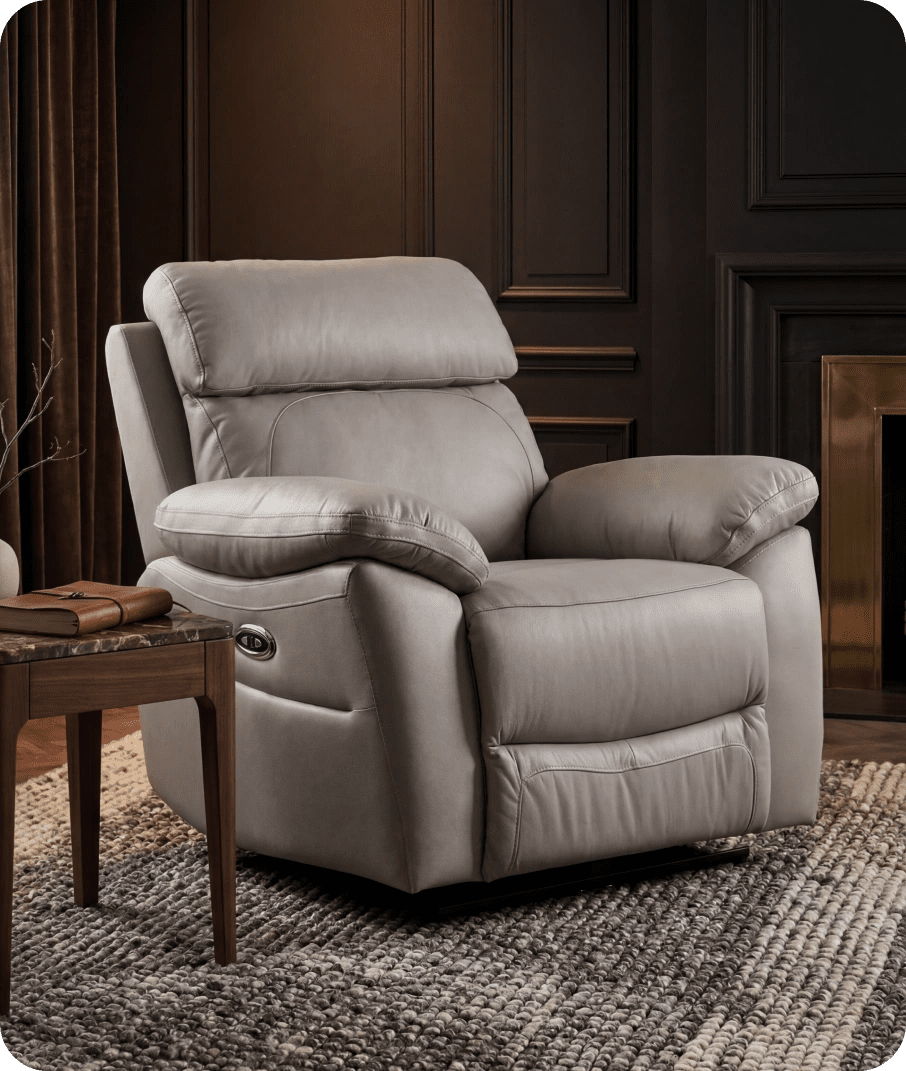 Torino Genuine Leather Light Grey Electric Power Recliner Armchair