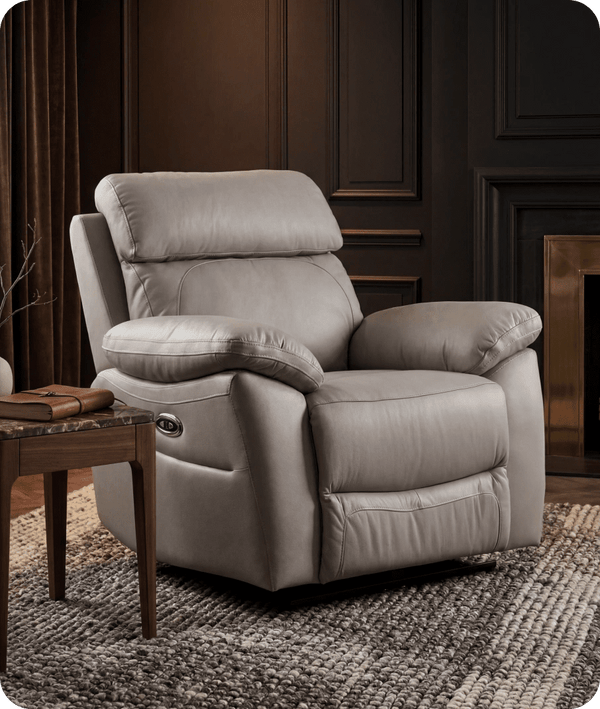Torino Genuine Leather Light Grey Electric Power Recliner Armchair