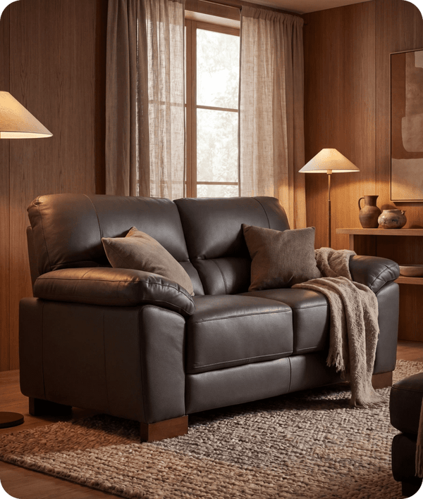 Dalmore Genuine Leather Grey 2 Seater Sofa