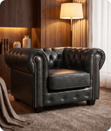 Chesterfield Green Leather Antique Armchair