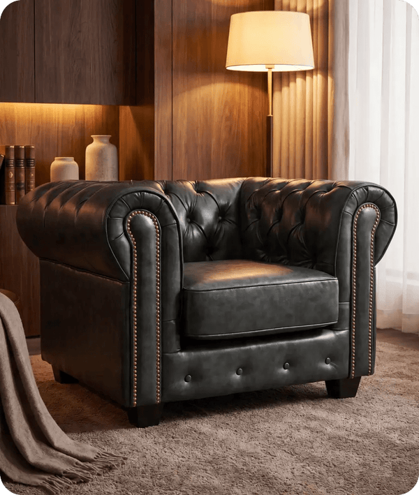 Chesterfield Green Leather Antique Armchair