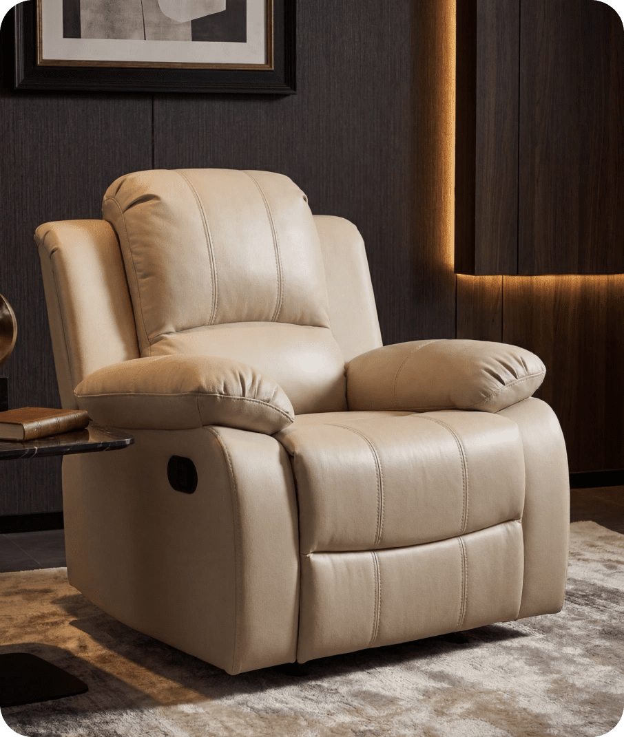 York Cream Leather Manual Recliner Armchair