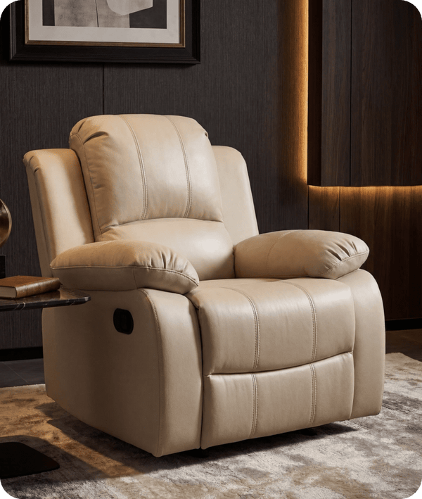 York Cream Leather Manual Recliner Armchair