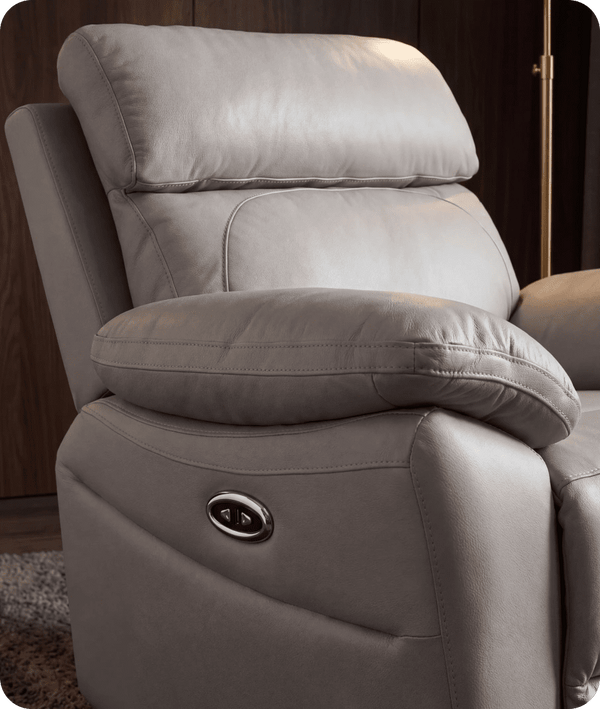 Torino Genuine Leather Light Grey Electric Power Recliner Armchair