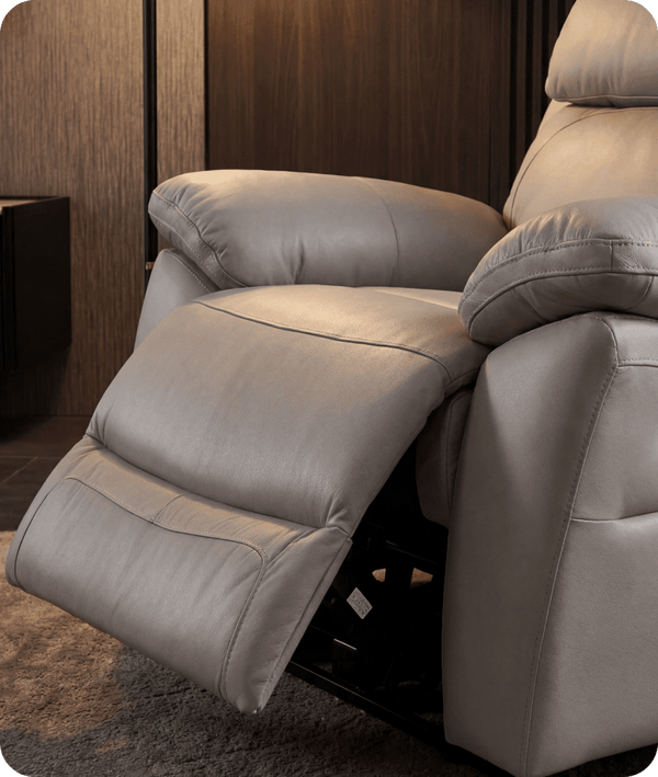 Torino Genuine Leather Light Grey Electric Power Recliner Armchair