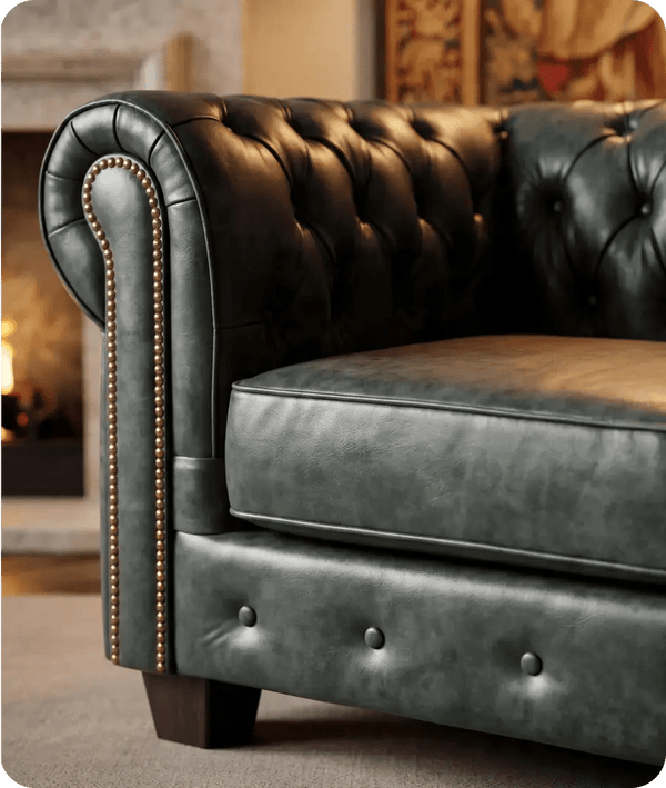 Chesterfield Green Leather Antique Armchair