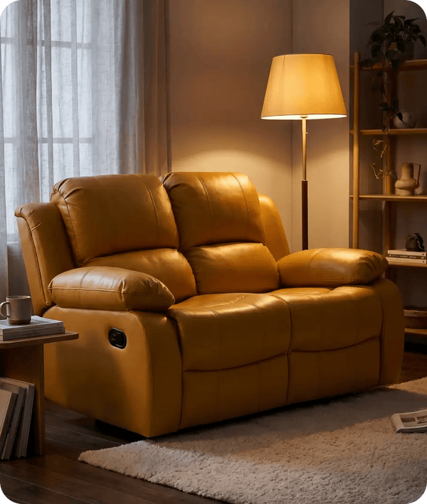 York Mustard Leather Manual Recliner 2 Seater Sofa