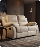 York Cream Leather 2 Seater Manual Recliner Sofa