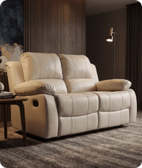 York Cream Leather 2 Seater Manual Recliner Sofa