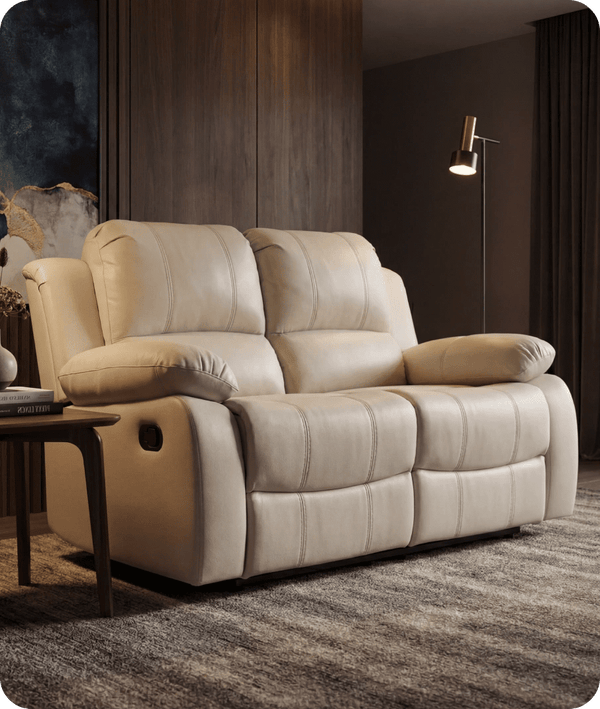 York Cream Leather 2 Seater Manual Recliner Sofa