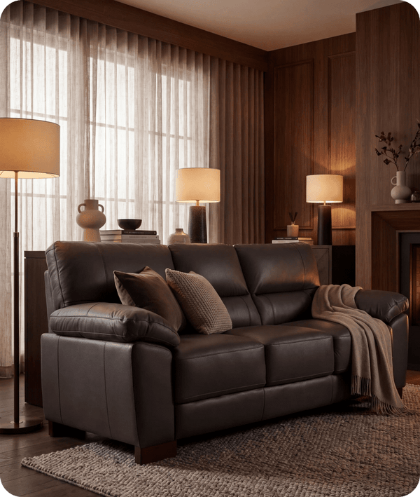 Dalmore Genuine Leather Grey 3 Seater Sofa