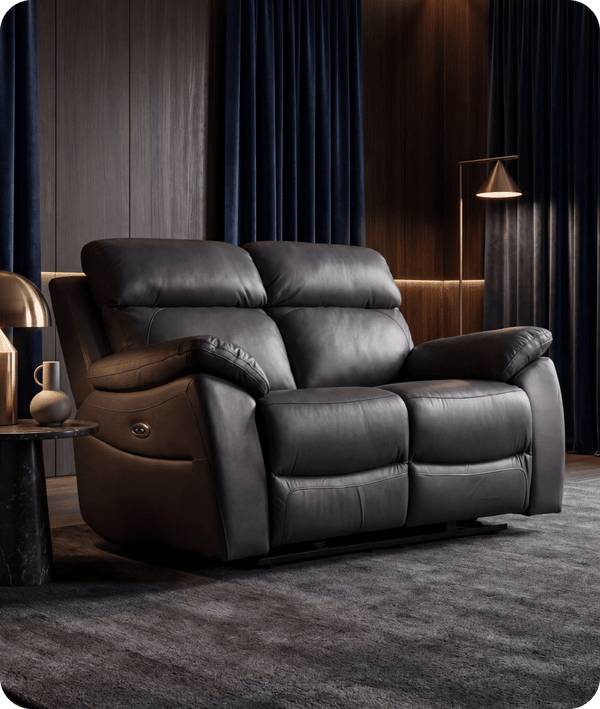 Torino Genuine Leather Grey Electric Power Recliner 2 Seater Sofa