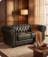 Chesterfield Green Leather Antique 2 Seater Sofa