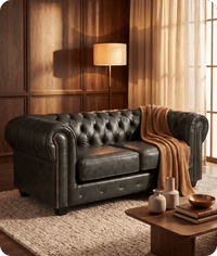 Chesterfield Green Leather Antique 2 Seater Sofa
