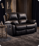 Serano Black Leather Manual Recliner 2 Seater Sofa