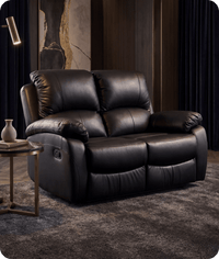 Serano Black Leather Manual Recliner 2 Seater Sofa