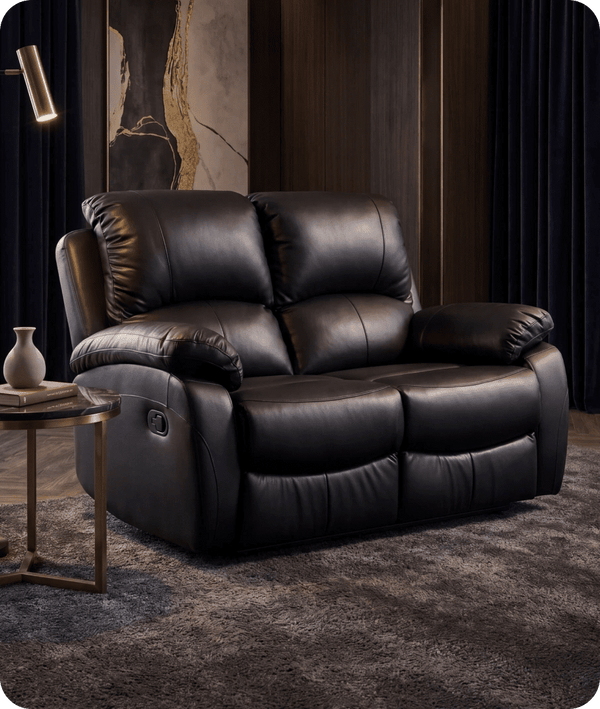 Serano Black Leather Manual Recliner 2 Seater Sofa