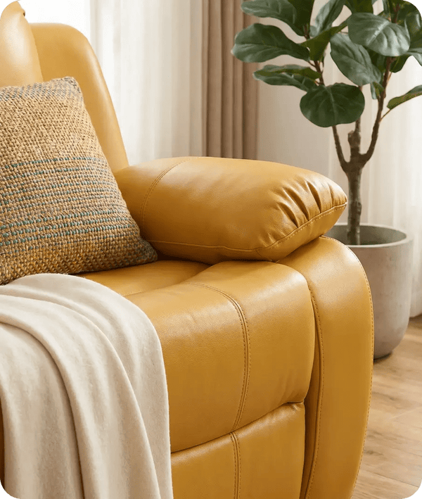 York Mustard Leather Manual Recliner 2 Seater Sofa