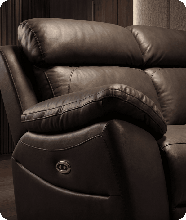 Torino Genuine Leather Grey Electric Power Recliner 2 Seater Sofa