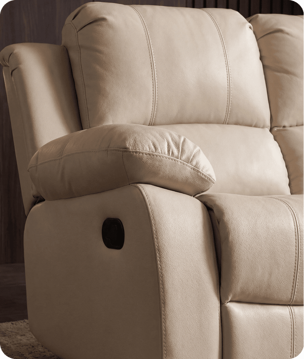 York Cream Leather 2 Seater Manual Recliner Sofa