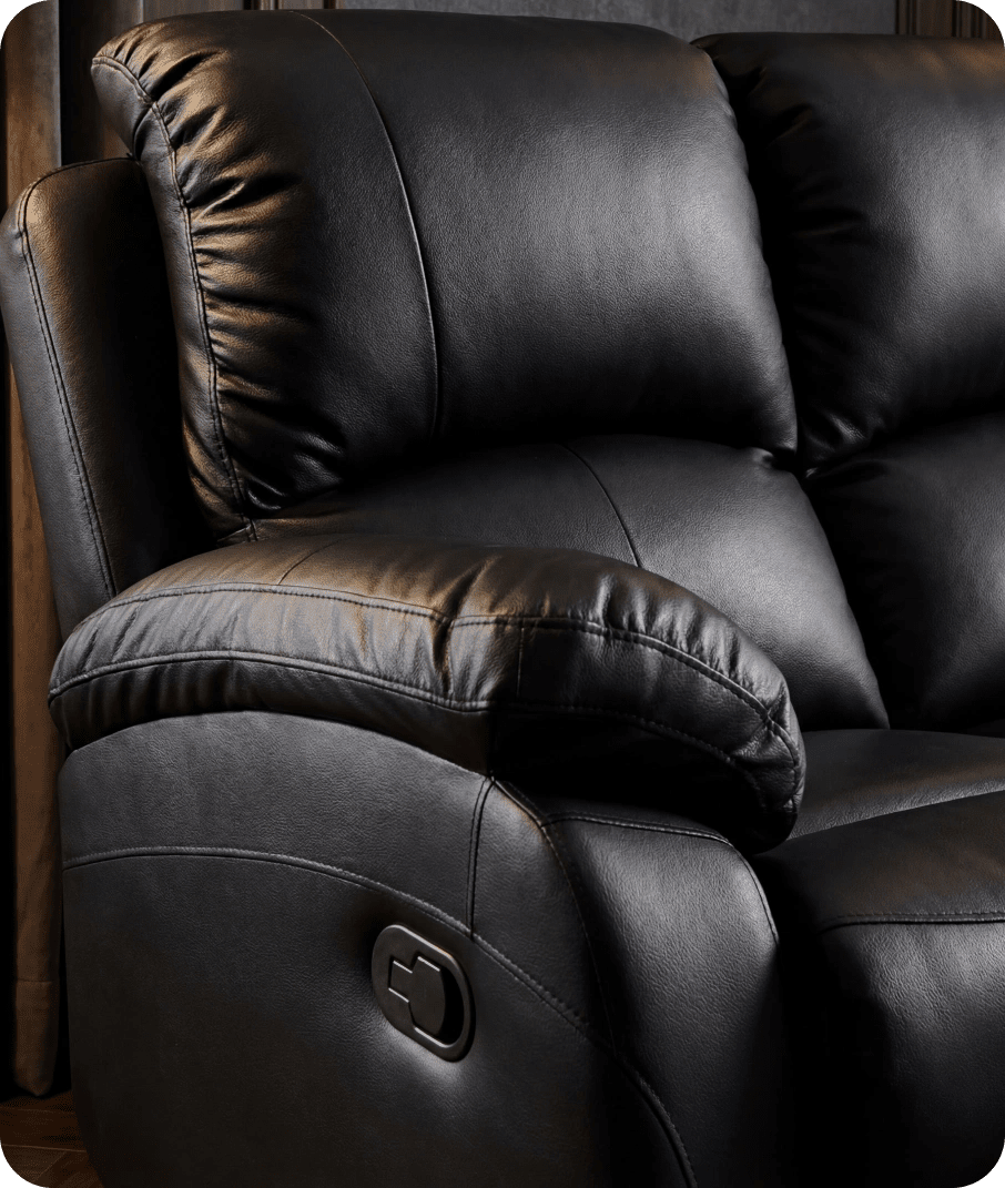 Serano Black Leather Manual Recliner 2 Seater Sofa