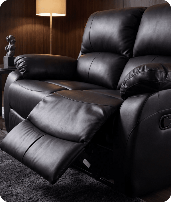 Serano Black Leather Manual Recliner 2 Seater Sofa