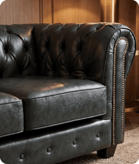 Chesterfield Green Leather Antique 2 Seater Sofa