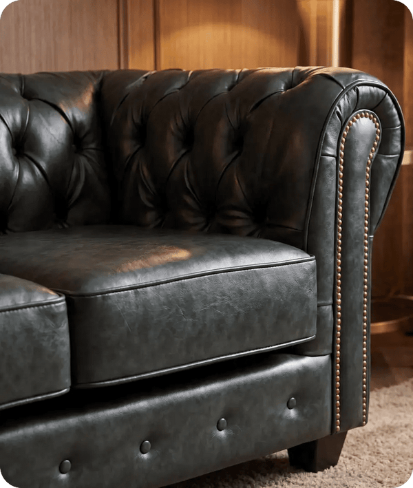 Chesterfield Green Leather Antique 2 Seater Sofa