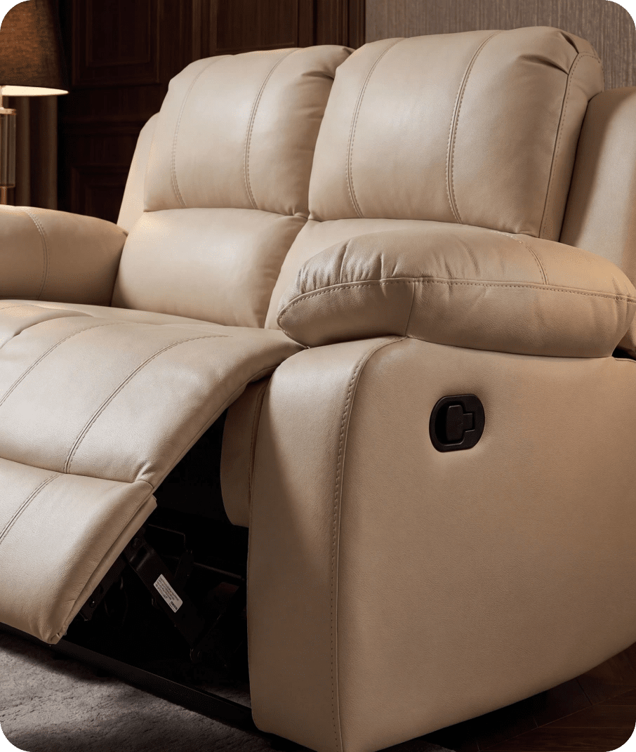 York Cream Leather 2 Seater Manual Recliner Sofa