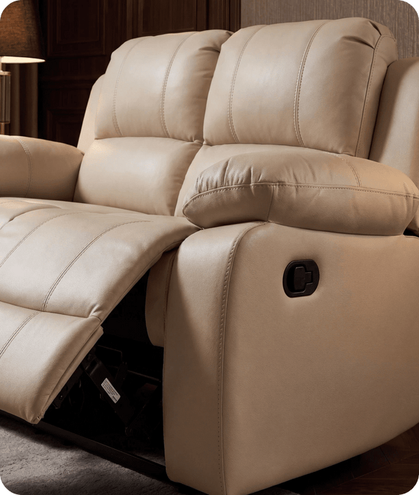 York Cream Leather 2 Seater Manual Recliner Sofa