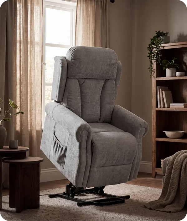 Derby Light Grey Fabric Rise & Recline Mobility Chair