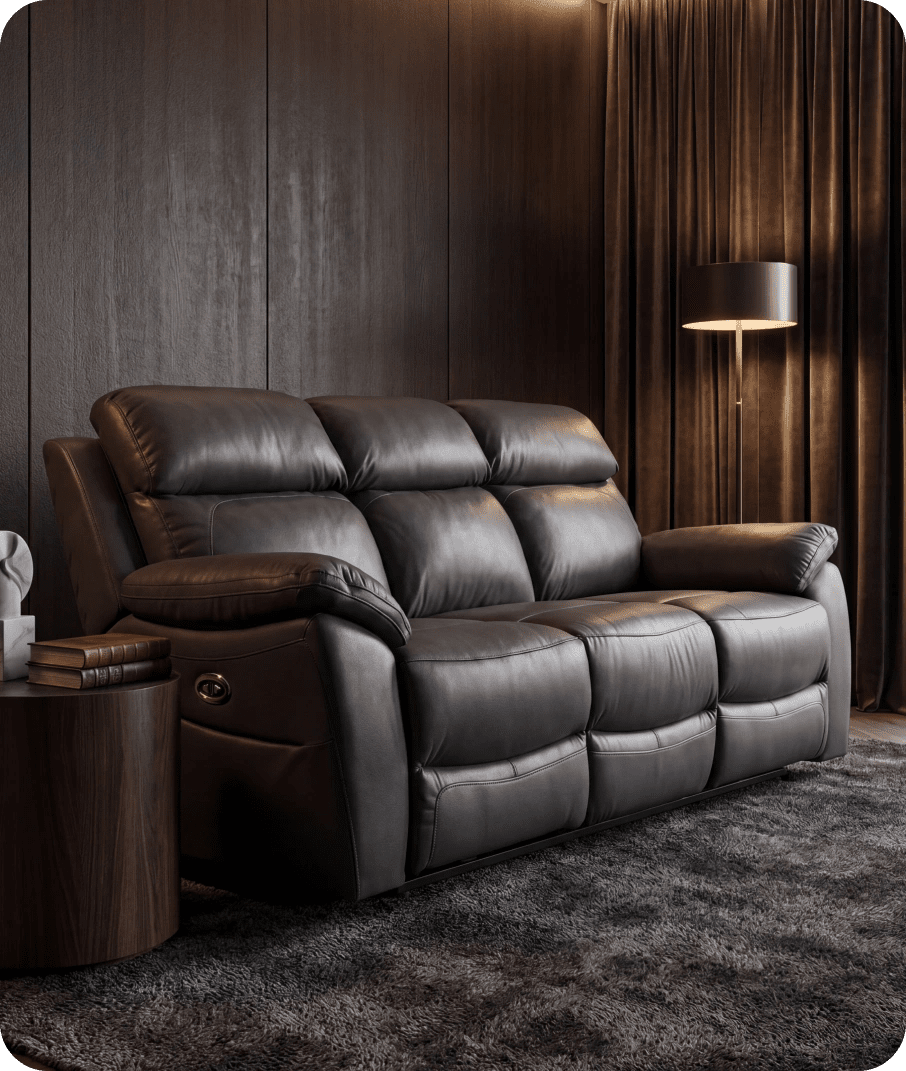 Torino Genuine Leather Grey Electric Power Recliner 3 Seater Sofa