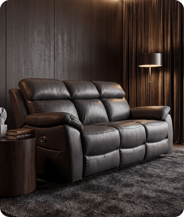Torino Genuine Leather Grey Electric Power Recliner 3 Seater Sofa