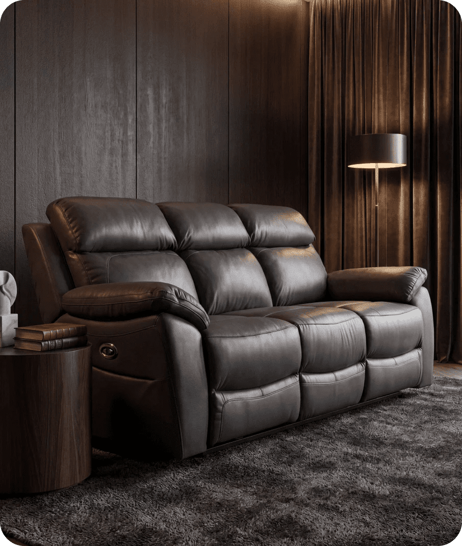 Torino Genuine Leather Grey Electric Power Recliner 3 Seater Sofa