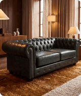 Chesterfield Green Leather Antique 3 Seater Sofa