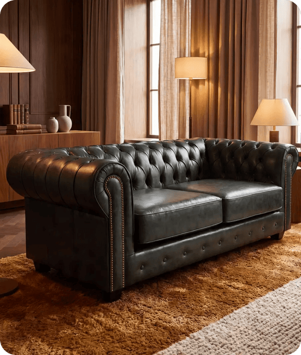 Chesterfield Green Leather Antique 3 Seater Sofa