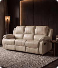 York Cream Leather 3 Seater Manual Recliner Sofa
