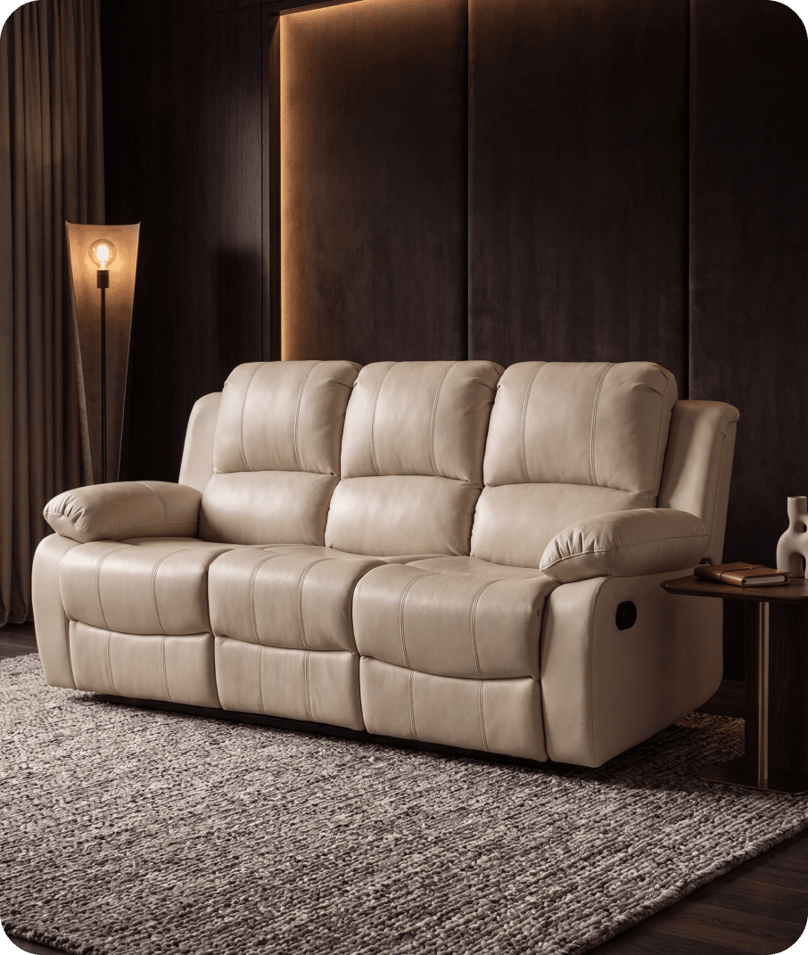 York Cream Leather 3 Seater Manual Recliner Sofa