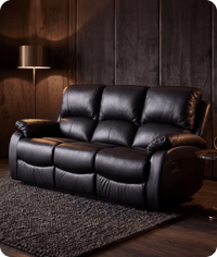 Serano Black Leather Manual Recliner 3 Seater Sofa