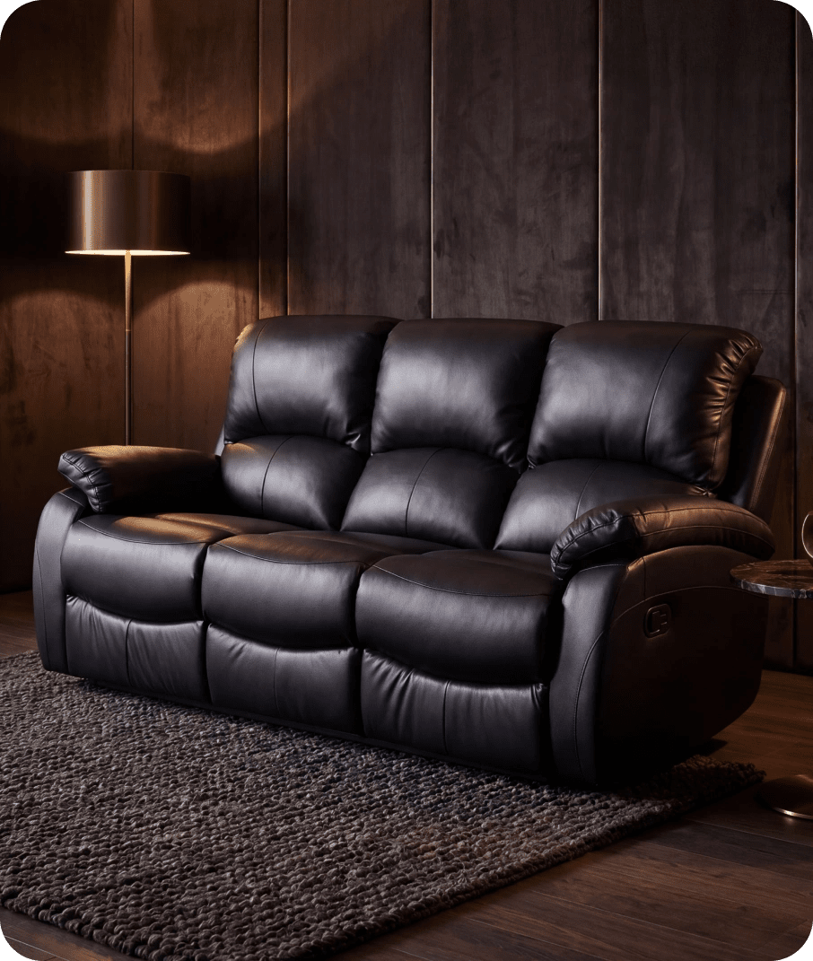 Serano Black Leather Manual Recliner 3 Seater Sofa