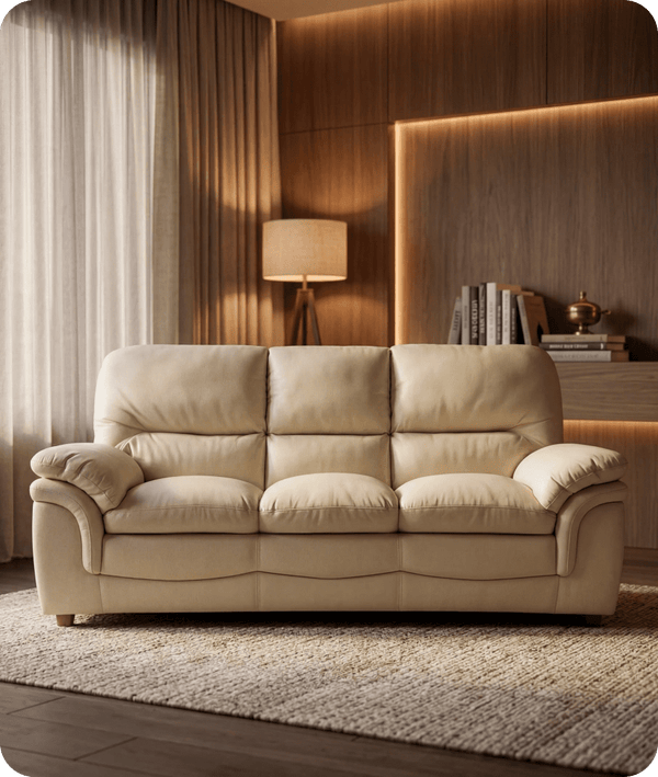 Florence Cream Leather 3 Seater Sofa