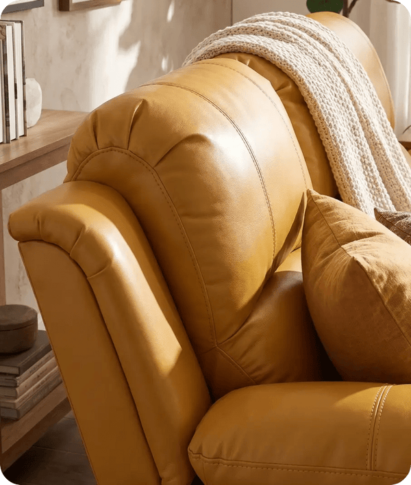 York Mustard Leather Manual Recliner 3 Seater Sofa - Sofa-Direct