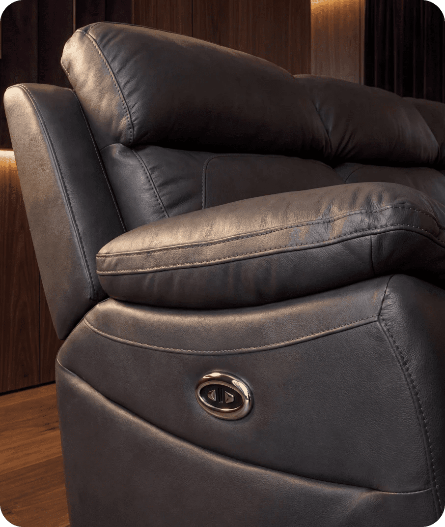 Torino Genuine Leather Grey Electric Power Recliner 3 Seater Sofa