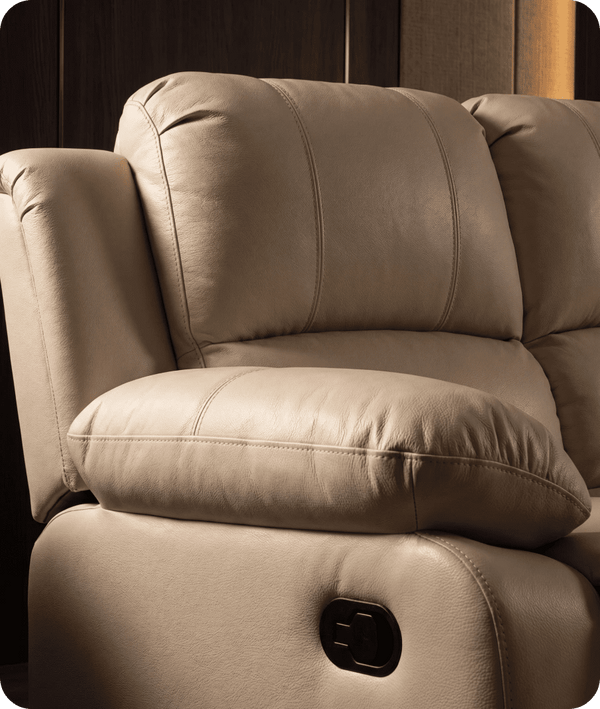 York Cream Leather 3 Seater Manual Recliner Sofa