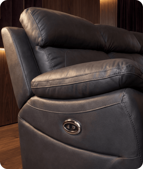 Torino Genuine Leather Grey Electric Power Recliner 3 Seater Sofa