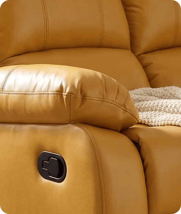 York Mustard Leather Manual Recliner 3 Seater Sofa - Sofa-Direct