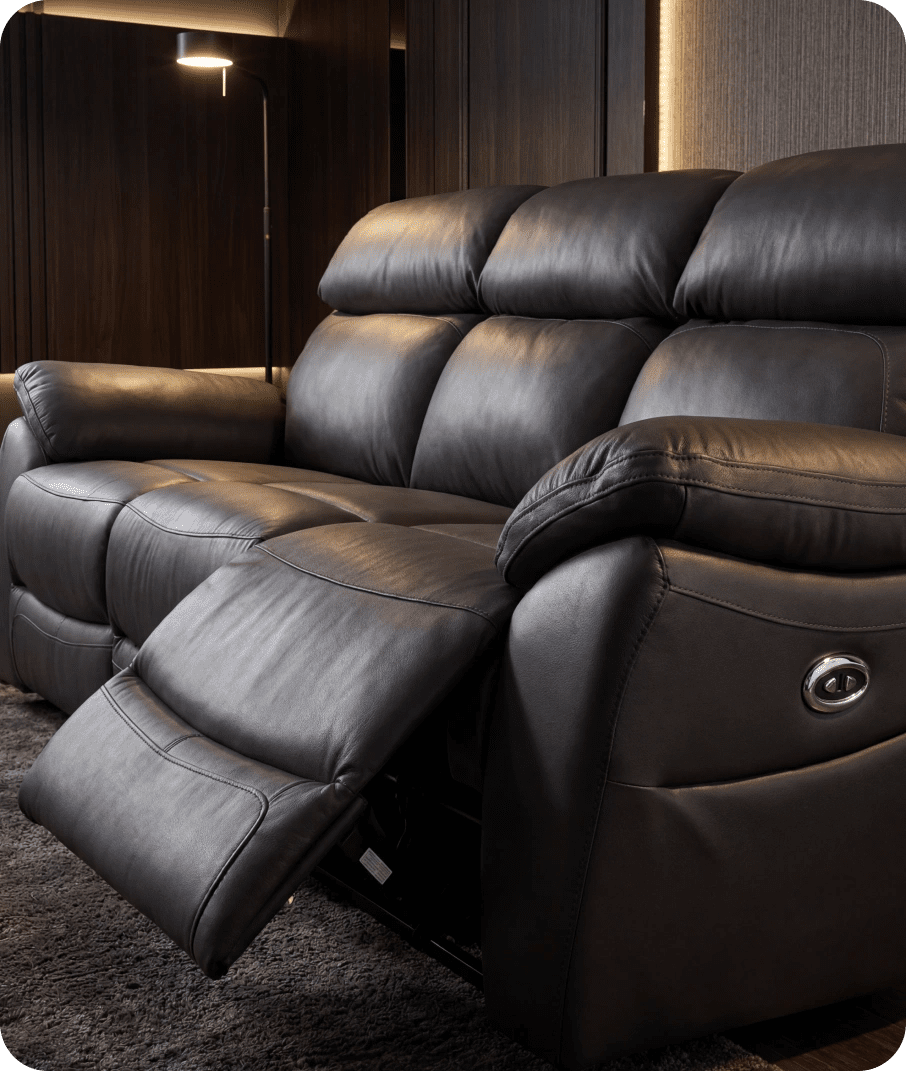 Torino Genuine Leather Grey Electric Power Recliner 3 Seater Sofa