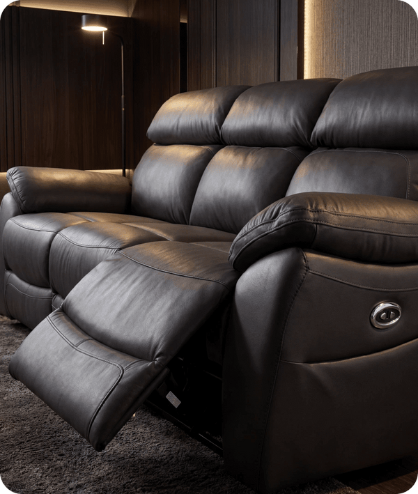 Torino Genuine Leather Grey Electric Power Recliner 3 Seater Sofa