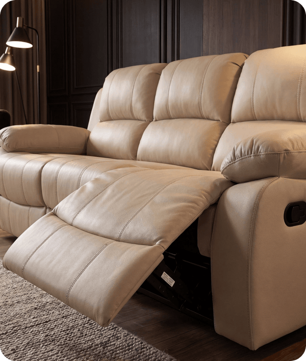 York Cream Leather 3 Seater Manual Recliner Sofa
